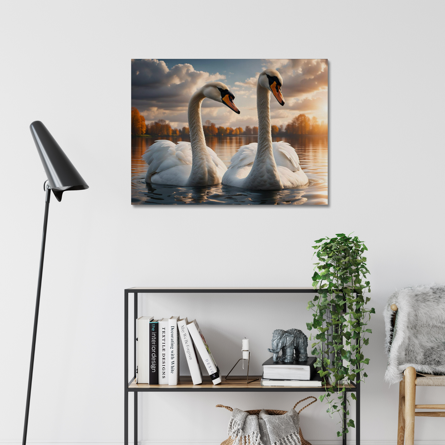 Two Sunset Swans Canvas